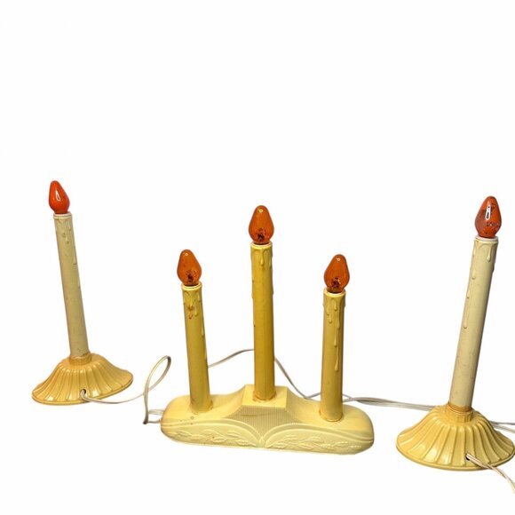 Vintage 1950s 5-Light Orange Plastic Christmas Candelabra Incandescent Holiday - Picture 8 of 16